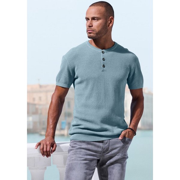 John Devin Henleyshirt - sommerliches Strickshirt mit modischem Rundhals Kleine Knopfleiste mit kontrastfarbenen Knöpfen
