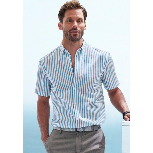 John Devin Kurzarmhemd, Streifenhemd kurzarm mit Button-down-Kragen aus leichter Baumwoll-Webware, Regular-fit