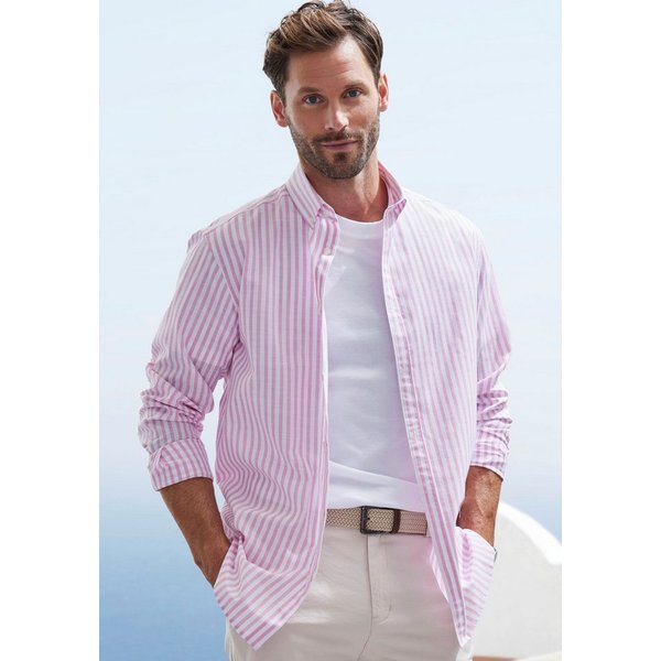 John Devin Langarmhemd, Streifenhemd langarm mit Button-down-Kragen aus leichter Baumwoll-Webware, Regular-fit