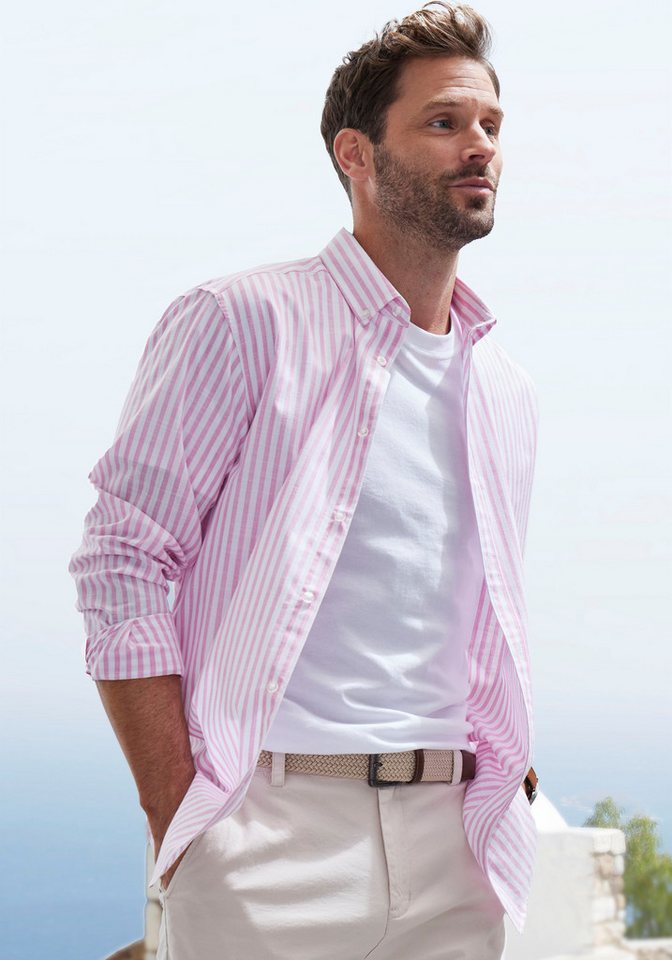 John Devin Langarmhemd, Streifenhemd langarm mit Button-down-Kragen aus leichter Baumwoll-Webware, Regular-fit – Bild 3 von 5