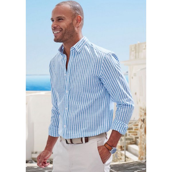 John Devin Langarmhemd, Streifenhemd langarm mit Button-down-Kragen aus leichter Baumwoll-Webware, Regular-fit