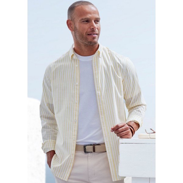 John Devin Langarmhemd, Streifenhemd langarm mit Button-down-Kragen aus leichter Baumwoll-Webware, Regular-fit