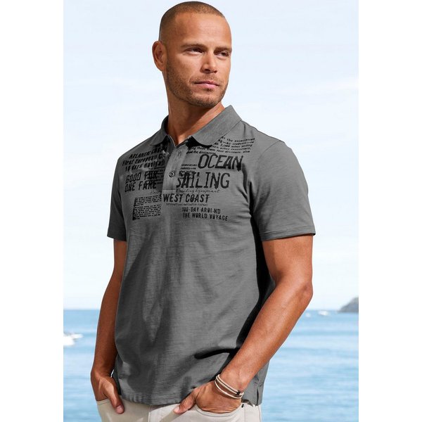 John Devin Poloshirt mit Print Regular-Fit, aus Slub-Qualität, mit Print