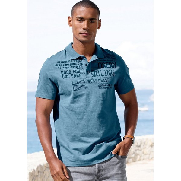 John Devin Poloshirt mit Print Regular-Fit, aus Slub-Qualität, mit Print