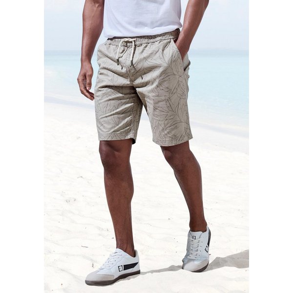 John Devin Shorts - Bermuda mit Blätter-Print kurze Schlupfhose aus elastischer, gewebter Baumwollqualität
