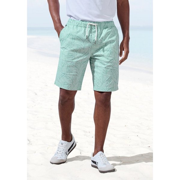 John Devin Shorts - Bermuda mit Blätter-Print kurze Schlupfhose aus elastischer, gewebter Baumwollqualität