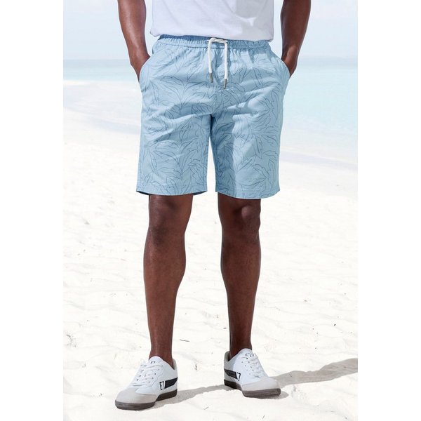 John Devin Shorts - Bermuda mit Blätter-Print kurze Schlupfhose aus elastischer, gewebter Baumwollqualität