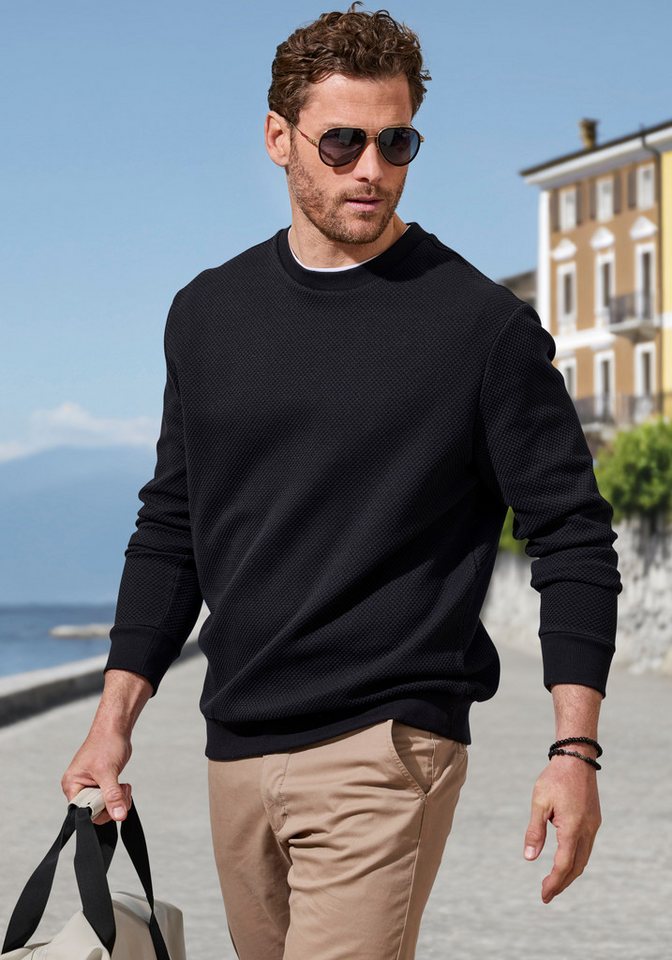 John Devin Sweatshirt aus Struktur-Qualität, relaxed fit in Struktur-Qualität, mit klassischem Rundhalsausschnitt, Langarm – Bild 5 von 5
