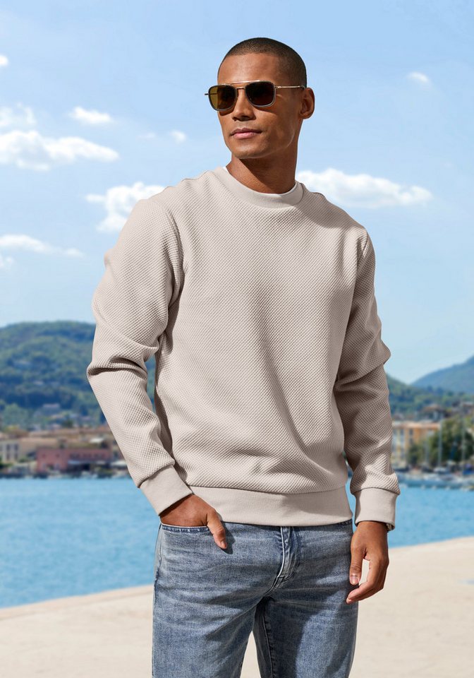 John Devin Sweatshirt aus Struktur-Qualität, relaxed fit in Struktur-Qualität, mit klassischem Rundhalsausschnitt, Langarm – Bild 5 von 5