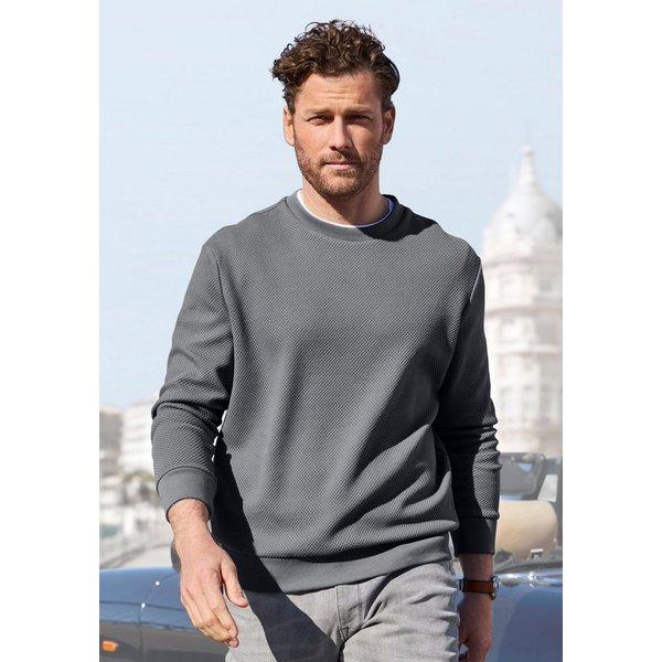 John Devin Sweatshirt aus Struktur-Qualität, relaxed fit in Struktur-Qualität, mit klassischem Rundhalsausschnitt, Langarm