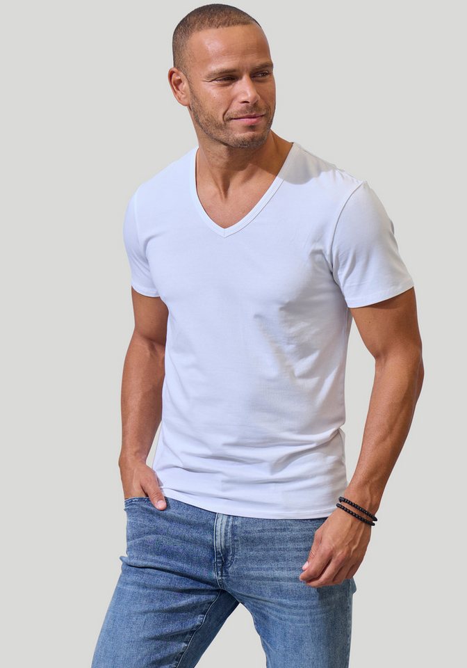 John Devin T-Shirt mit tiefem V-Ausschnitt, V-neck, Unterziehshirt (3er-Pack) aus elastischer Baumwollqualität – Bild 2 von 5