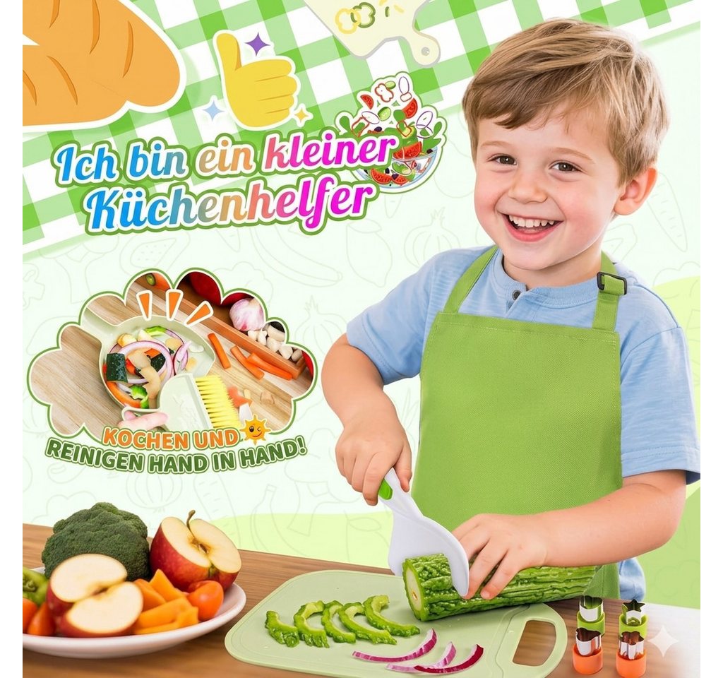 JoltJive Kinderkochmesser Kinderküchen Messer Set 44-teilig Montessori Lernset Zubehör grün, Fördert Motorik Kreativität Selbstständigkeit im Montessori Lernspi – Bild 2 von 5