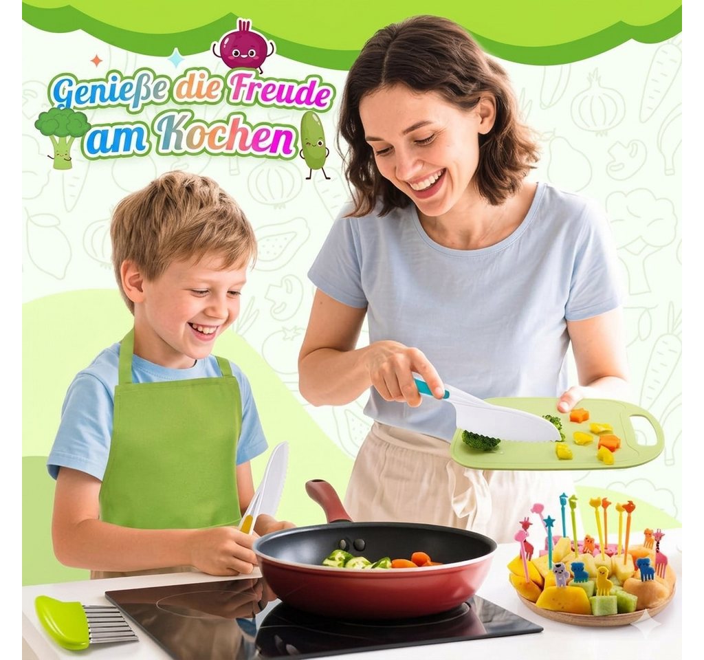 JoltJive Kinderkochmesser Kinderküchen Messer Set 44-teilig Montessori Lernset Zubehör grün, Fördert Motorik Kreativität Selbstständigkeit im Montessori Lernspi – Bild 5 von 5