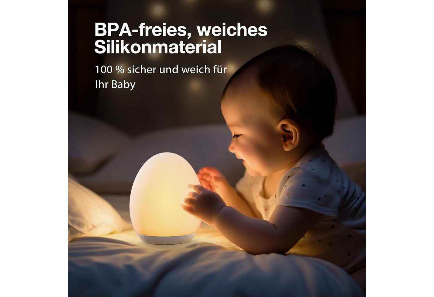 Jolywell Nachtlicht JW-CL002, LED fest integriert, Warmweiß, RGB, Dimmbar, 8 Farben (RGB+Warmweiß), Touch, Akku bis 100h, kabellos – Bild 2 von 5