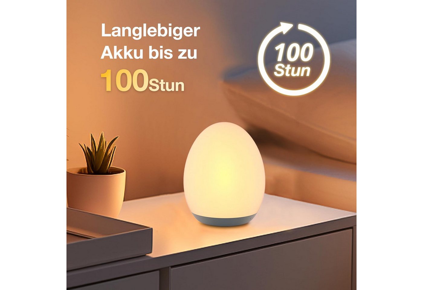 Jolywell Nachtlicht JW-CL002, LED fest integriert, Warmweiß, RGB, Dimmbar, 8 Farben (RGB+Warmweiß), Touch, Akku bis 100h, kabellos – Bild 3 von 5