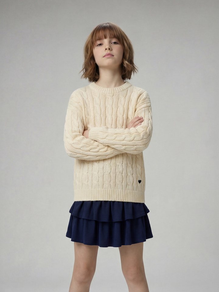 jonen Pullunder Grobstrick-Pullover mit Herz-Stickerei Mädchen – Bild 4 von 5