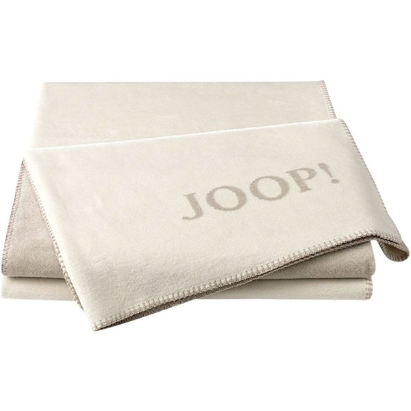 Wohndecke J! UNI DOUBLEFACE, 150 cm x 200 cm, Ecru, Taupe, JOOP!, mit Zierstich, Made in Germany
