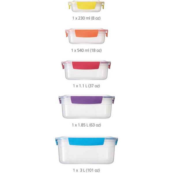 Joseph Joseph Vorratsdose Nest Lock, Polyprophylen (PP), (Set, 5-tlg), platzsparend ineinander stapelbar, luftdicht und auslaufsicher