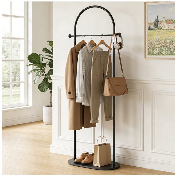 JOYOLEDER Garderobenständer 170 cm mit 2 Haken, Kleiderständer Stabiler, Garderobenständer, (für Wohnzimmer Schlafzimmer Büro, Schwarz)