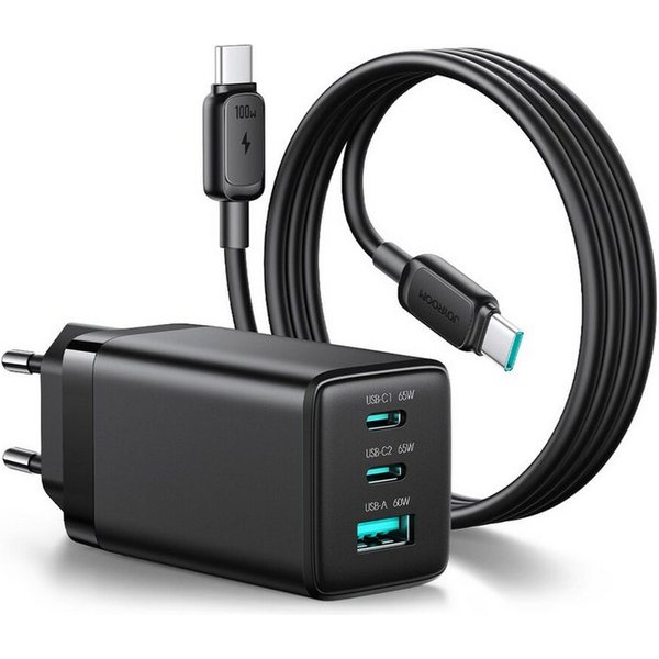 JOYROOM Joyroom 65W GaN Ladegerät USB-C Kabel Schwarz Smartphone-Ladegerät