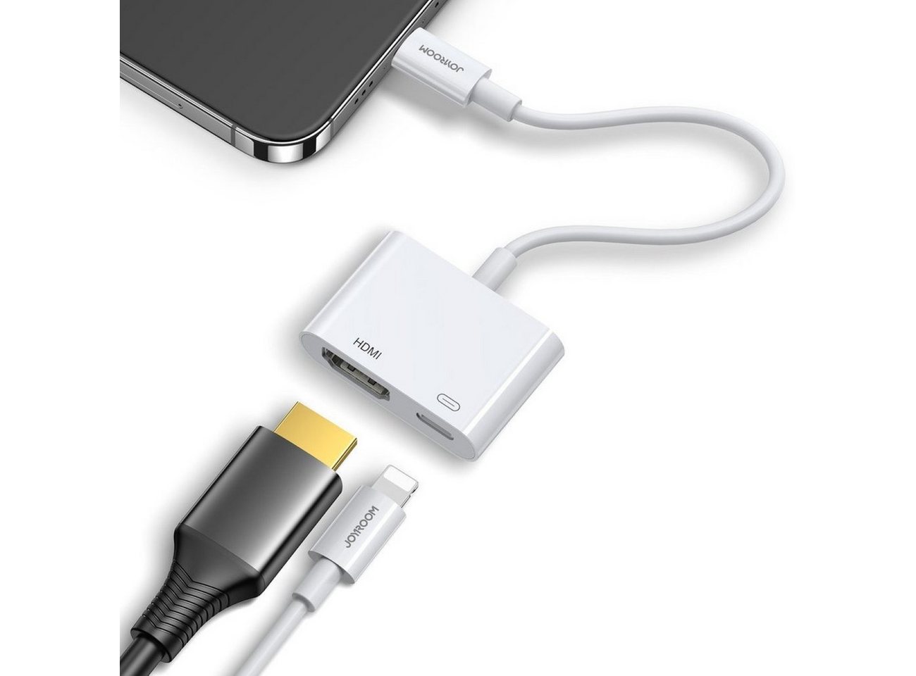 JOYROOM Adapter iPhone auf digitales HDMI + iPhone FullHD 1080p 60Hz weiß HDMI-Adapter – Bild 2 von 5