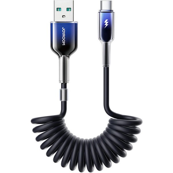 JOYROOM Crystal-Clear USB-Kabel, USB-A, USB-C (150 cm), Spiralkabel 3A Schnellladen, 480 Mbit/s, 1,5 m