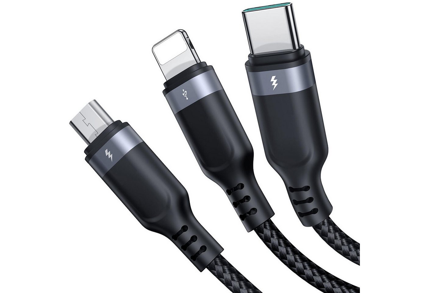 JOYROOM S-1T3018A18 Smartphone-Kabel, USB-C, micro-USB, Lightning, USB Typ A (30 cm), 3in1 USB Multi Handy Schnell Ladekabel micro USB Type C Kabel Typ C – Bild 3 von 5