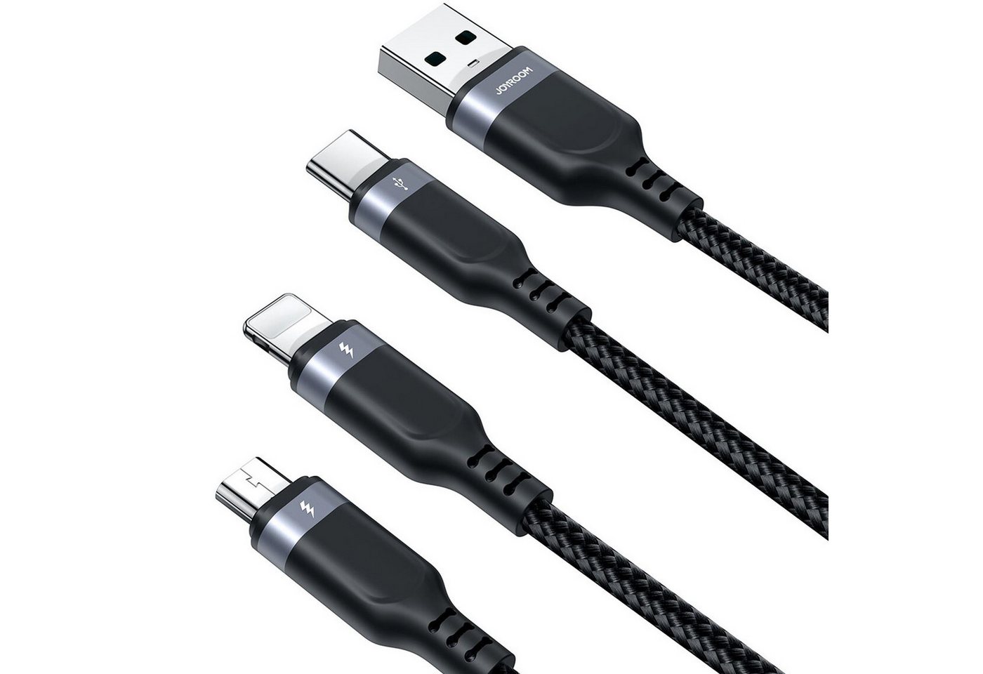 JOYROOM S-1T3018A18 Smartphone-Kabel, USB-C, micro-USB, Lightning, USB Typ A (30 cm), 3in1 USB Multi Handy Schnell Ladekabel micro USB Type C Kabel Typ C – Bild 4 von 5