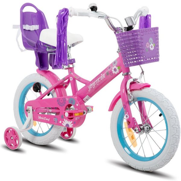 JOYSTAR Kinderfahrrad 12, 14, 16 Zoll Mädchenfahrrad, 3 - 8 Jahre,Geschenk für Prinzessin, 1 Gang, Mit Hilfsrädern, farbigen Bändern, Korb, Reflektor, Kettenabd
