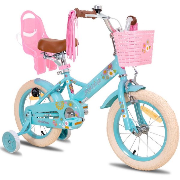 JOYSTAR Kinderfahrrad 12, 14, 16 Zoll Mädchenfahrrad, 3 - 8 Jahre,Geschenk für Prinzessin, 1 Gang, Mit Hilfsrädern, farbigen Bändern, Korb, Reflektor, Kettenabd