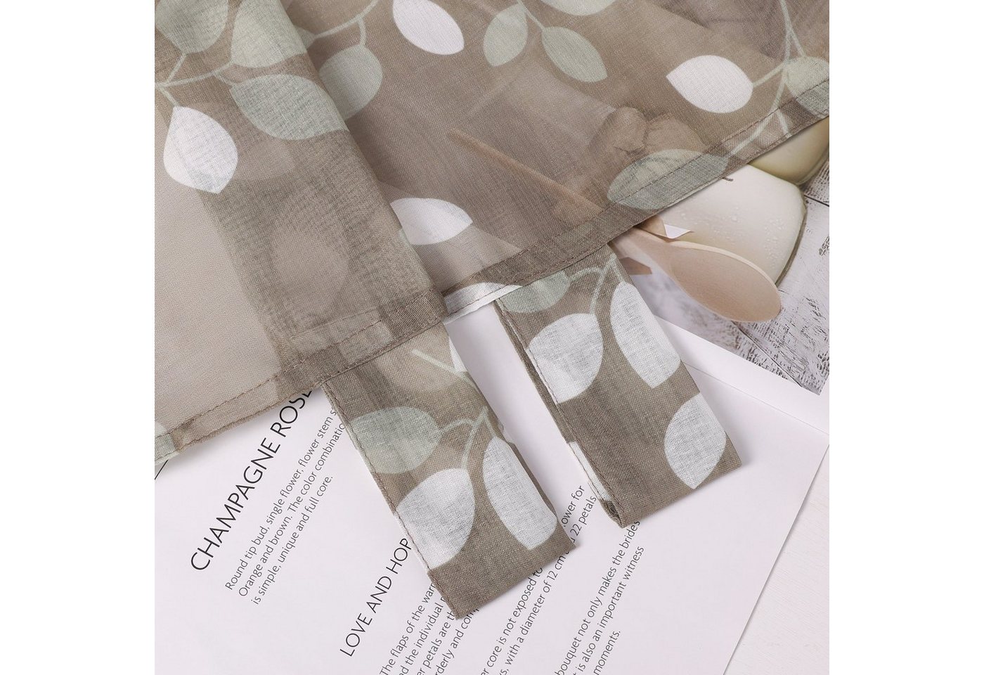 Joyswahl Gardine (1 St), Schlaufen, halbtransparent, Blätter Druck, Leinenoptik Landhausstil – Bild 4 von 5