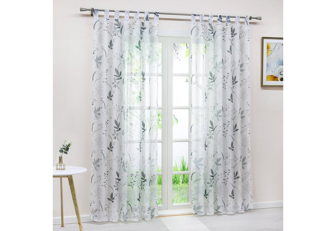 Joyswahl Gardine (1 St), Schlaufen, halbtransparent, Voile, wohnzimmer modern mit Idyllisches Blattmuster – Bild 3 von 5