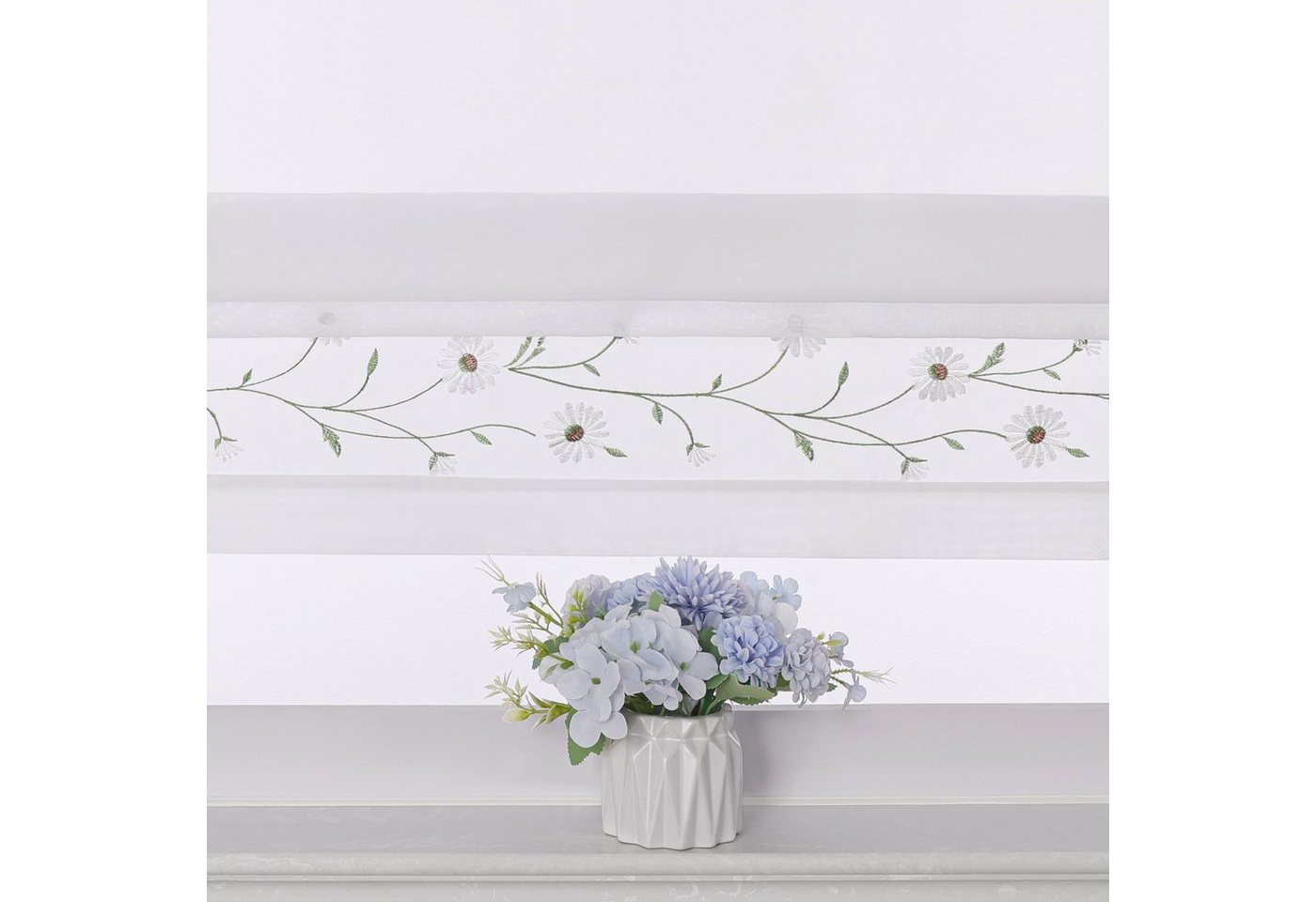 Joyswahl Raffrollo, mit Hakenaufhängung, Bestickte Gardine mit Blumen, Landhausstil – Bild 4 von 5