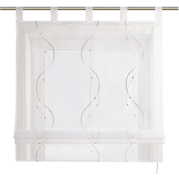 Joyswahl Raffrollo halbtransparent, Voile Raffgardine bestickt mit Wellenmuster, mit Schlaufen, Gardinenstange, modern elegant minimalistisch, modern elegant mi