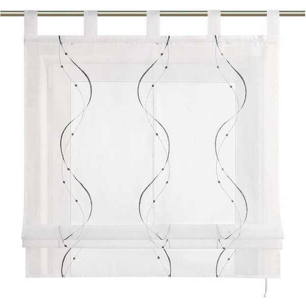 Joyswahl Raffrollo halbtransparent, Voile Raffgardine bestickt mit Wellenmuster, mit Schlaufen, Gardinenstange, modern elegant minimalistisch, modern elegant mi