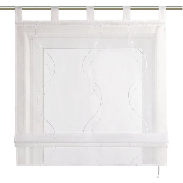 Joyswahl Raffrollo halbtransparent, Voile Raffgardine bestickt mit Wellenmuster, mit Schlaufen, Gardinenstange, modern elegant minimalistisch, modern elegant mi