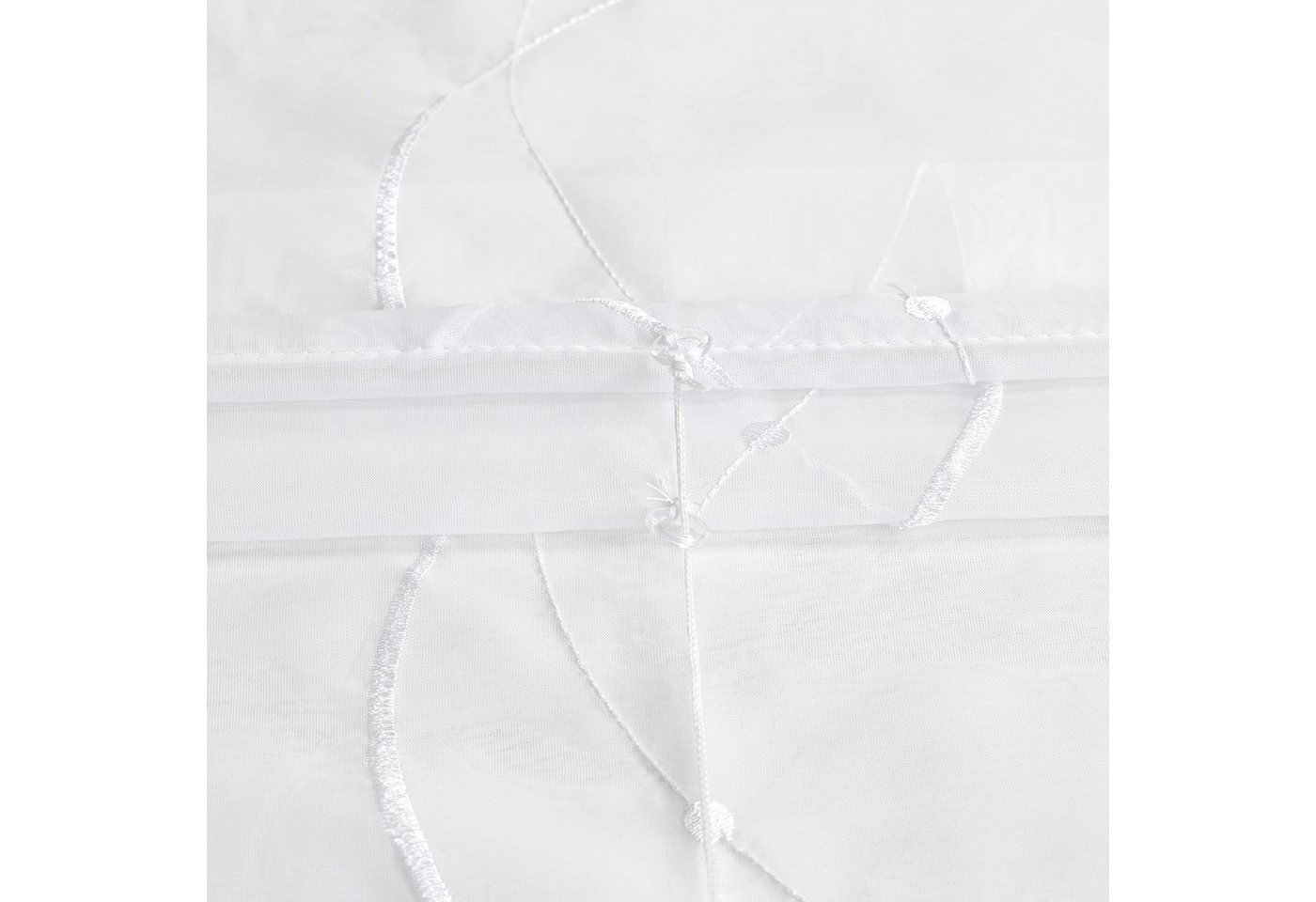 Joyswahl Raffrollo halbtransparent, Voile Raffgardine bestickt mit Wellenmuster, mit Schlaufen, Gardinenstange, modern elegant minimalistisch, modern elegant mi – Bild 5 von 5