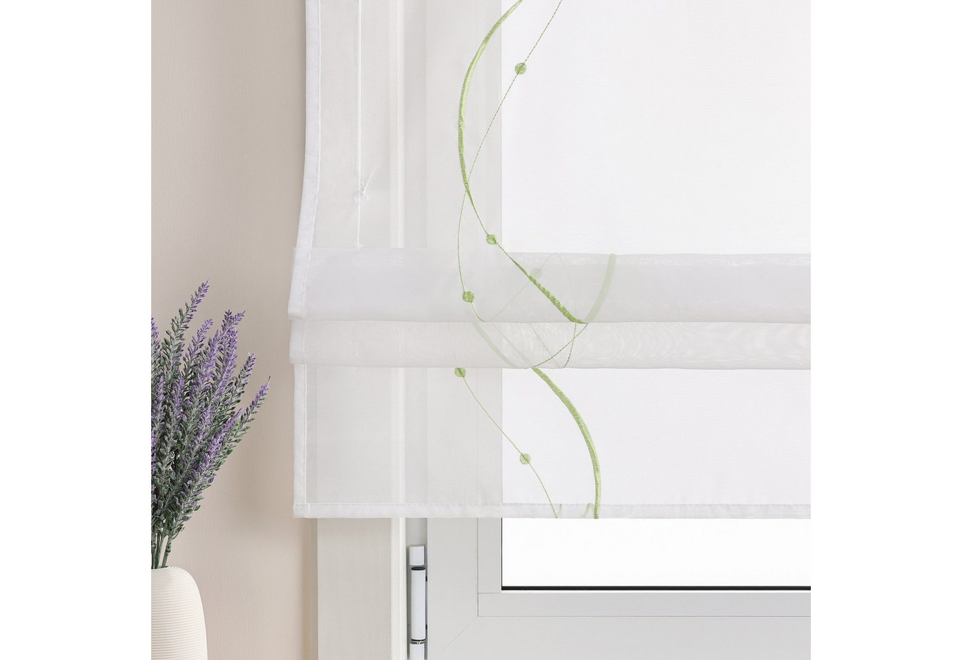 Joyswahl Raffrollo halbtransparent, Voile Raffgardine bestickt mit Wellenmuster, mit Schlaufen, Gardinenstange, modern elegant minimalistisch, modern elegant mi – Bild 4 von 5