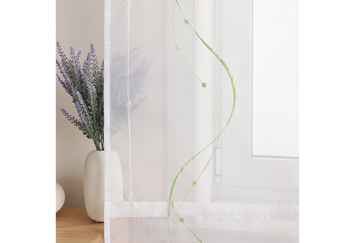 Joyswahl Raffrollo halbtransparent, Voile Raffgardine bestickt mit Wellenmuster, mit Schlaufen, Gardinenstange, modern elegant minimalistisch, modern elegant mi – Bild 5 von 5