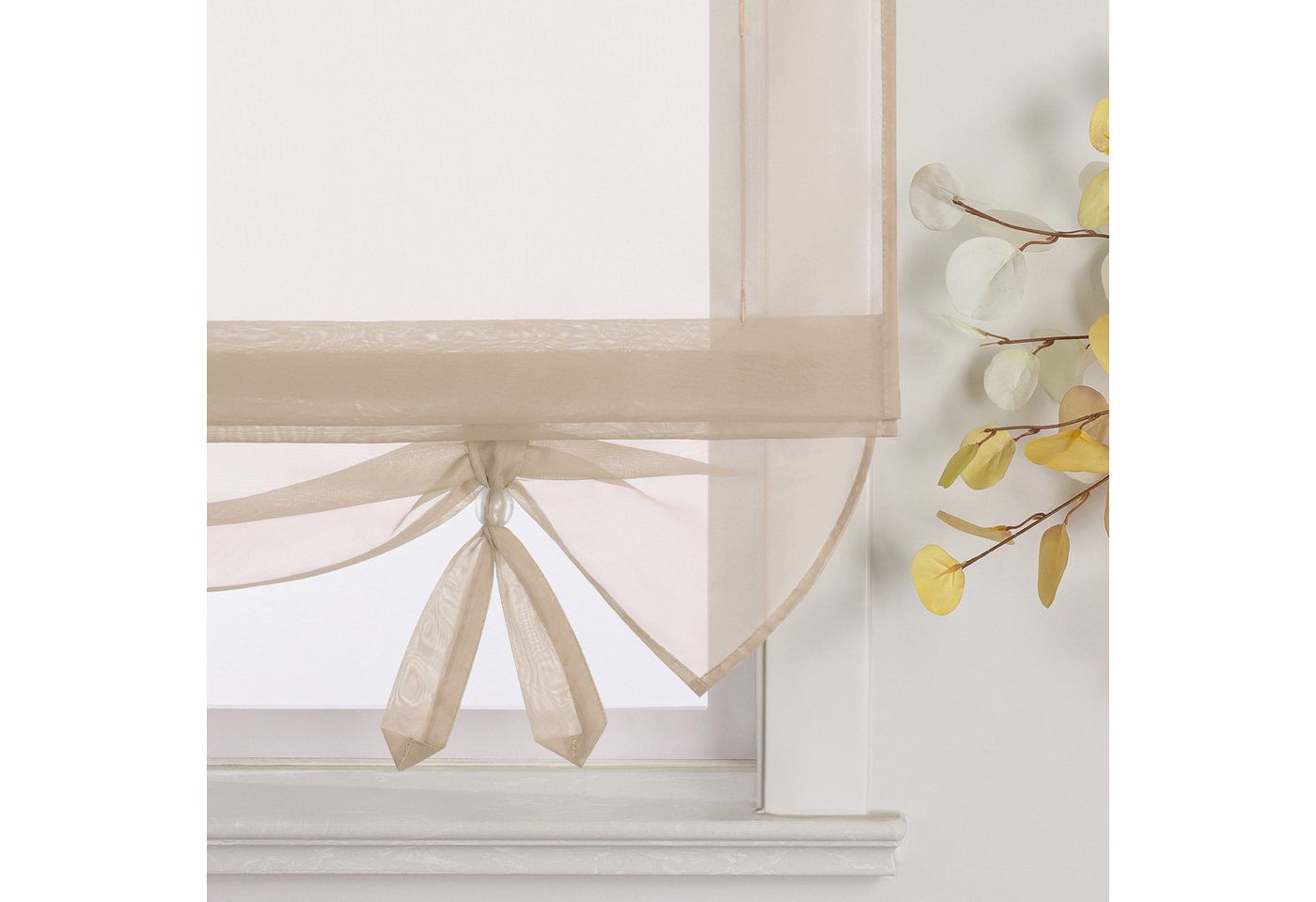 Joyswahl Raffrollo mit Bändern, luftiges Fensterrollo, in vielen Farben zur Auswahl, mit Schlaufen, Bändchen am Saum, Uni Vorhänge Modern Voile, Küche – Bild 3 von 5