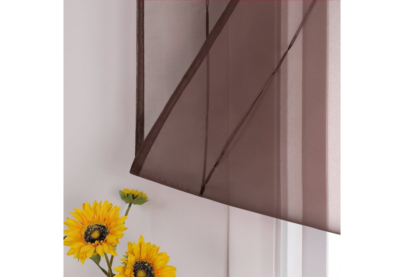 Joyswahl Raffrollo mit Bändern, luftiges Fensterrollo, in vielen Farben zur Auswahl, mit Schlaufen, Bändchen am Saum, Uni Vorhänge Modern Voile, Küche – Bild 4 von 5