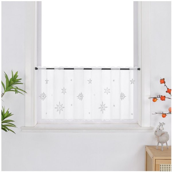 Joyswahl Scheibengardine (1 St), Stangendurchzug, transparent, Voile, Mit romantischem Sternenstickmuster moderne kurzstore