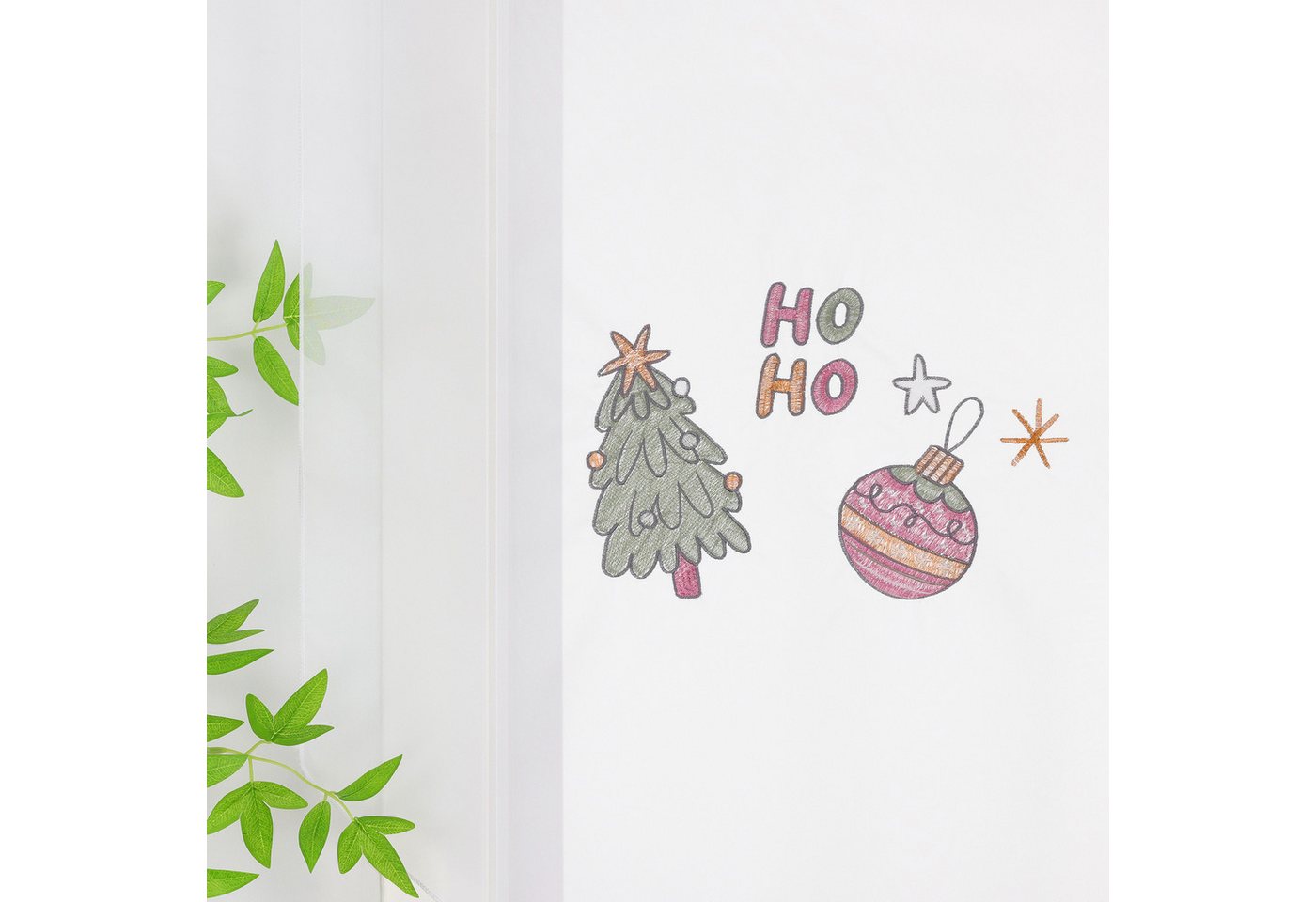 Joyswahl Scheibengardine (1 St), Stangendurchzug, transparent, Voile, Panneaux mit Weihnachtsbaum-Stickerei – Bild 2 von 5