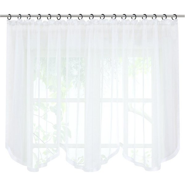 Joyswahl Scheibengardine Scheibengardine,Kräuselband,halbtransparenter Voile mit Satinbesatz (1 St), Kräuselband, transparent, Voile mit Satinband