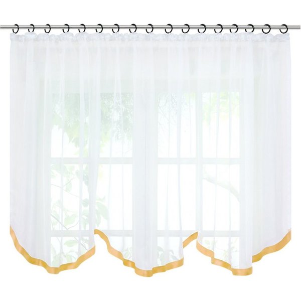 Joyswahl Scheibengardine Scheibengardine,Kräuselband,halbtransparenter Voile mit Satinbesatz (1 St), Kräuselband, transparent, Voile mit Satinband