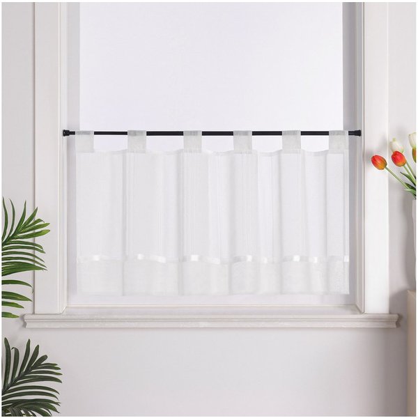 Joyswahl Scheibengardine Kurzgardinen mit Stangendurchzug, Transparente Voile,zur Dekoration (1 St), Schlaufen, transparent, Leinenoptik Landhausstil Cáfe Bistr