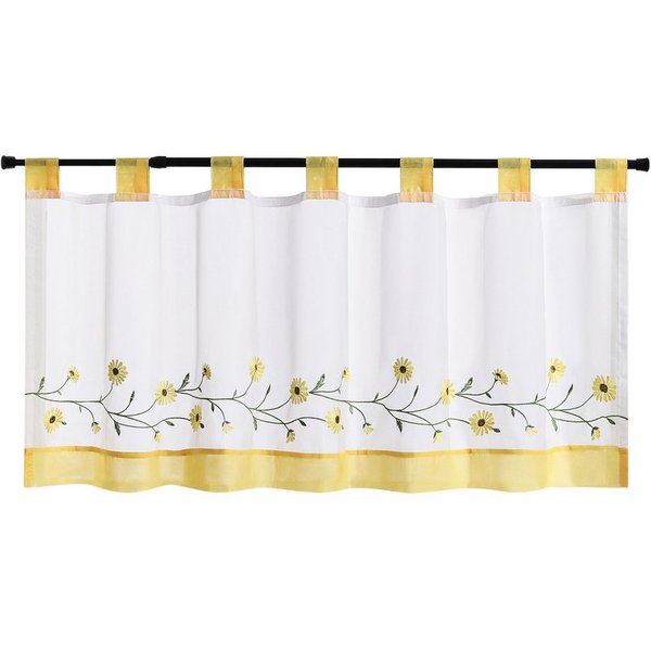 Joyswahl Scheibengardine Lily Kurzstore Bistrogardine Fenstergardine im Landhausstil (1 St), Schlaufen, transparent, Voile, Blumenstickerei am unteren Rand, für