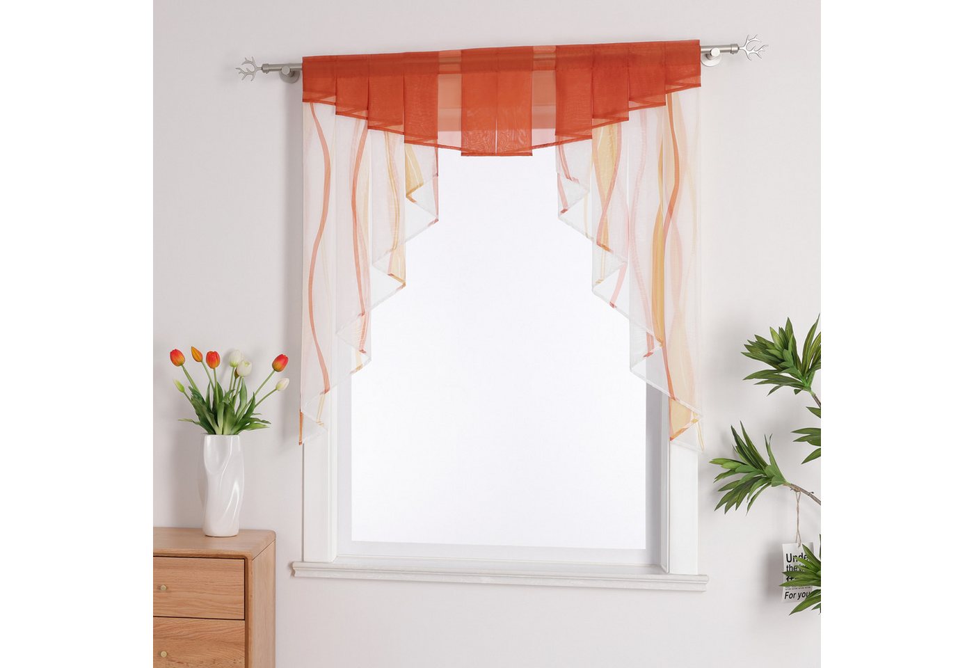 Joyswahl Scheibengardine M‑Bogen‑Band, Wellenmuster, Kurzgardine (1 St), Stangendurchzug, transparent, Volie, Tunnelzug Voile Kurzstore,für Kleinfenster, Wellen – Bild 2 von 5