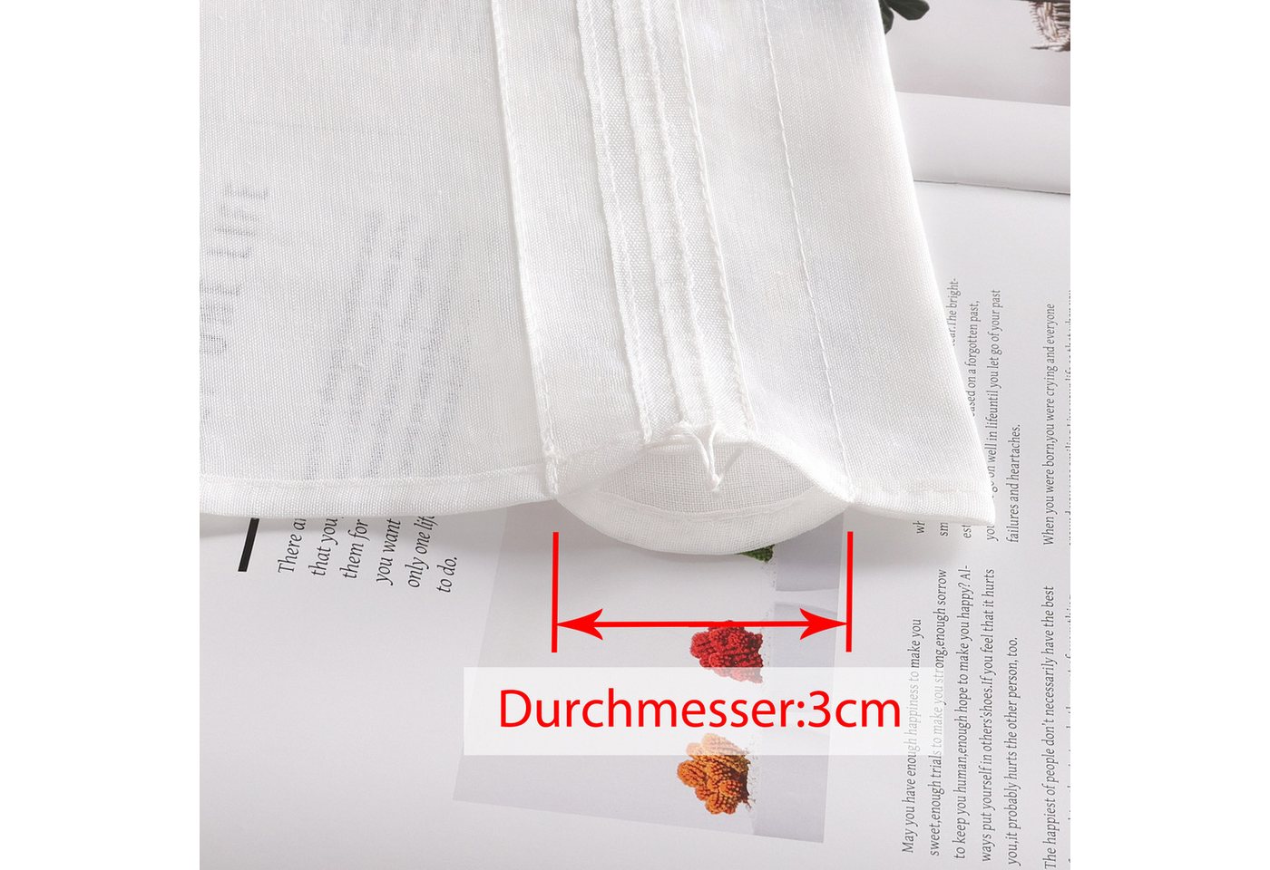 Joyswahl Scheibengardine mit Stangendurchzug, Leichter Uni Stoff, Halbtransparent Kurzgardine (2 St), Stangendurchzug, halbtransparent, Leinenoptik, Landhaus Cá – Bild 3 von 5