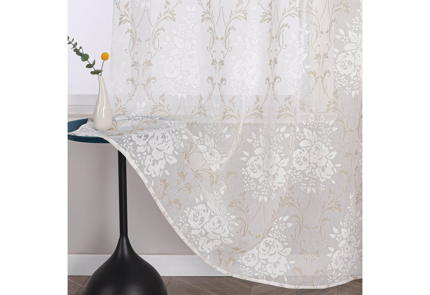 Joyswahl Vorhang Hofstil (1 St), Kräuselband, transparent, mit retro Blumen, Wohnzimmer modern – Bild 4 von 5